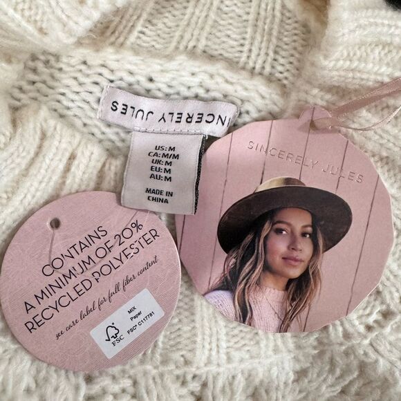 New! Sincerely Jules Off White Pull-On High Neck Soft Women’s Sweater Sz M - Picture 10 of 11